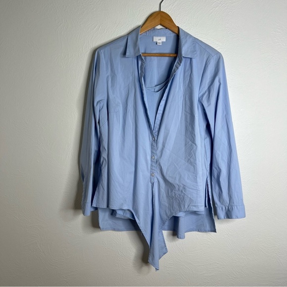 J Jill Two Piece Blouse Cami Set Blue Cotton Blend Button Down Tie Front Size 1X - Picture 2 of 11